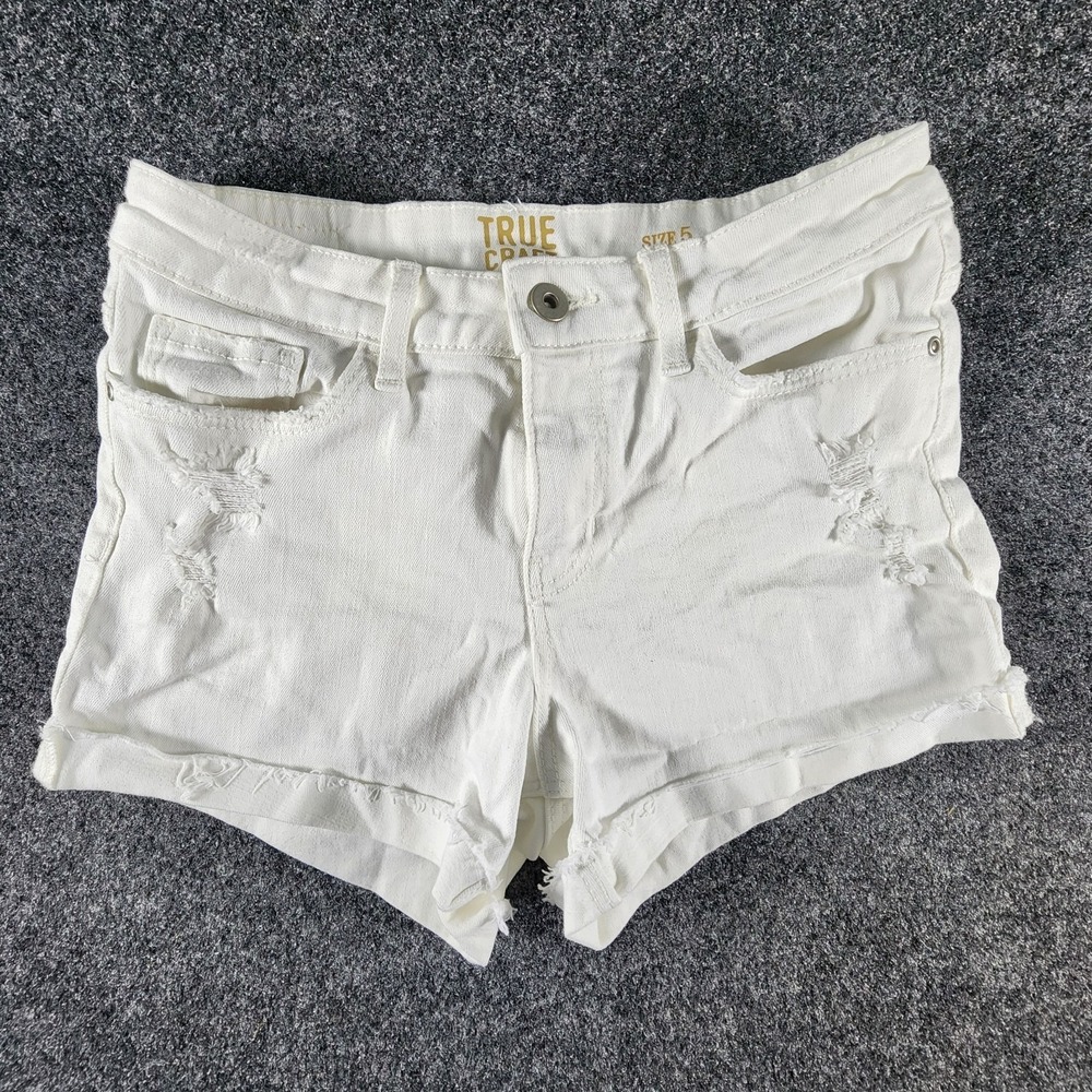 True Craft White Mid Rise Short Shorts Women's Size‎ 5 Denim Cuffed EUC